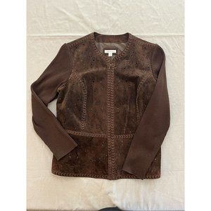 Coldwater Creek, Leather Laser Cut Knit Sleeves, Women's Brown Jacket, Size 1X